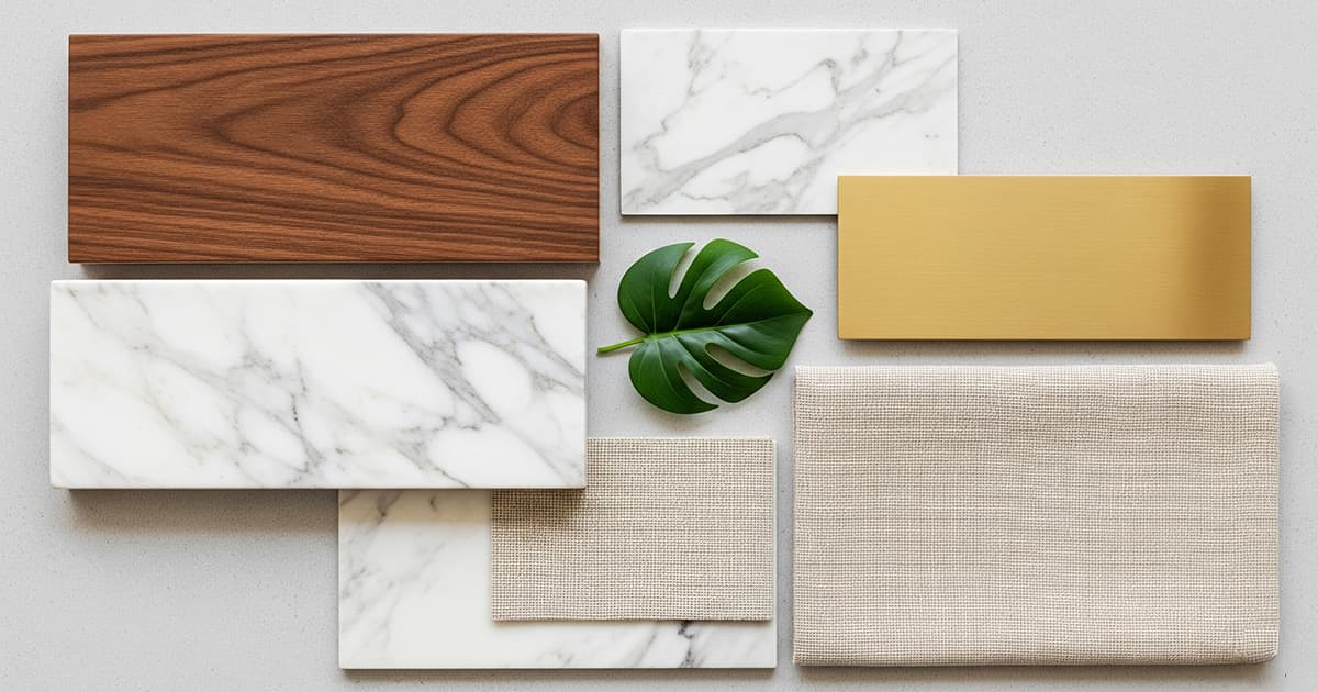 Cẩm Nang Chọn Vật Liệu Nội Thất (2025): Từ Gỗ Công Nghiệp Đến Đá Tự Nhiên 1 moodboard chon vat lieu noi that dep hai hoa